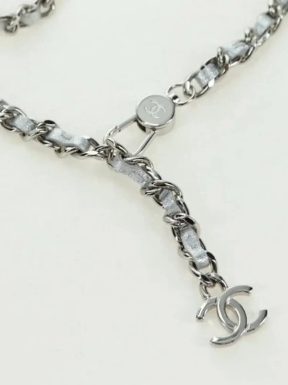 CHANEL Chain Shoulder Bag Leather Silver CC Auth 170531SAM